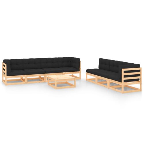 8-Piece Garden Lounge Set with Cushions Pine Wood Outdoor Patio Furniture