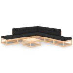 8-Piece Garden Lounge Set with Cushions Pine Wood Outdoor Patio Furniture