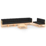 8-Piece Garden Lounge Set with Cushions Pine Wood Outdoor Patio Furniture