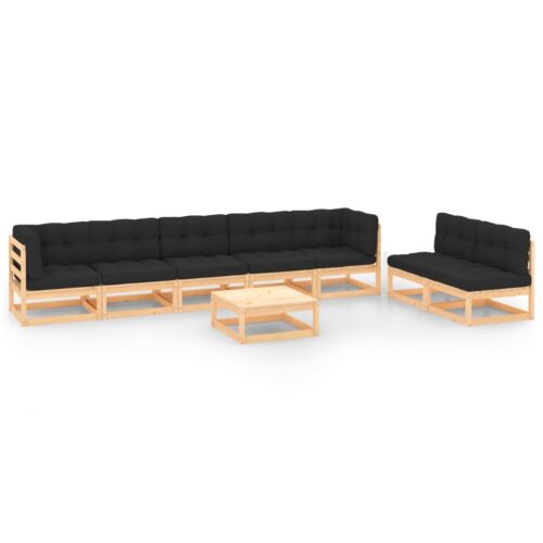 8-Piece Garden Lounge Set with Cushions Pine Wood Outdoor Patio Furniture