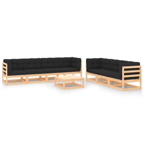 8-Piece Garden Lounge Set with Cushions Pine Wood Outdoor Patio Furniture