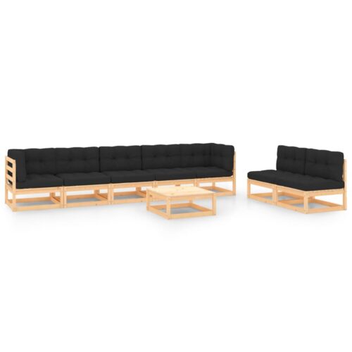 8-Piece Garden Lounge Set with Cushions Pine Wood Outdoor Patio Furniture