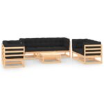 8-Piece Garden Lounge Set with Cushions Pine Wood Outdoor Patio Furniture