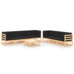 8-Piece Garden Lounge Set with Cushions Pine Wood Outdoor Patio Furniture