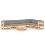 8-Piece Garden Lounge Set with Cushions Pine Wood Outdoor Patio Furniture