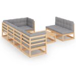 8-Piece Garden Lounge Set with Cushions Pine Wood Outdoor Patio Furniture