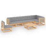 8-Piece Garden Lounge Set with Cushions Pine Wood Outdoor Patio Furniture