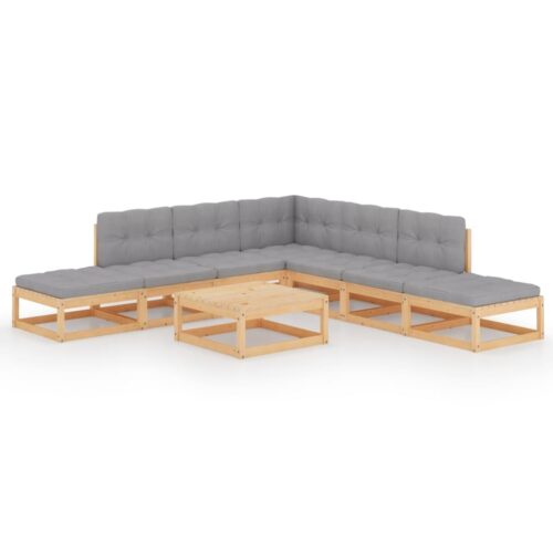 8-Piece Garden Lounge Set with Cushions Pine Wood Outdoor Patio Furniture