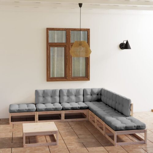 8-Piece Garden Lounge Set with Cushions Pine Wood Outdoor Patio Furniture - Image 2