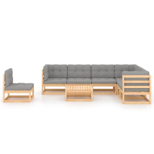 8-Piece Garden Lounge Set with Cushions Pine Wood Outdoor Patio Furniture - Image 2