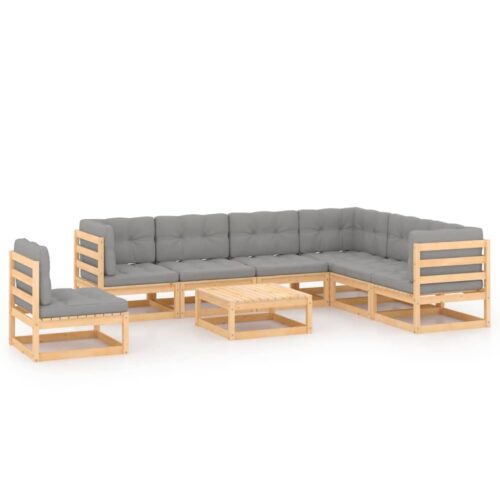 8-Piece Garden Lounge Set with Cushions Pine Wood Outdoor Patio Furniture