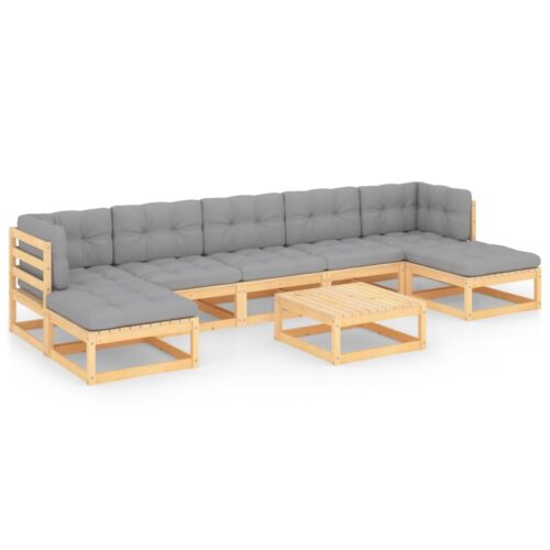 8-Piece Garden Lounge Set with Cushions Pine Wood Outdoor Patio Furniture