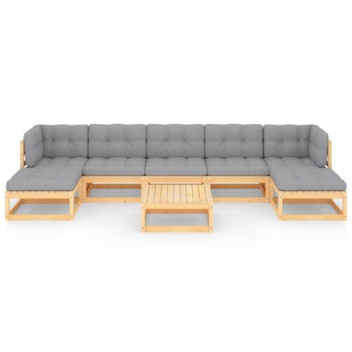 8-Piece Garden Lounge Set with Cushions Pine Wood Outdoor Patio Furniture - Image 3