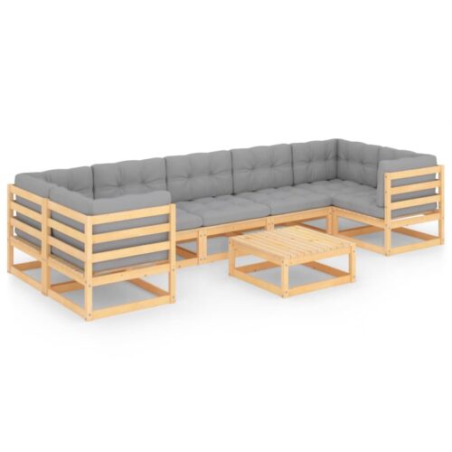 8-Piece Garden Lounge Set with Cushions Pine Wood Outdoor Patio Furniture