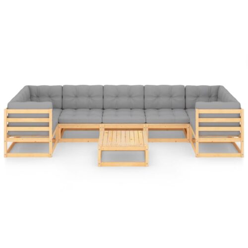 8-Piece Garden Lounge Set with Cushions Pine Wood Outdoor Patio Furniture - Image 3