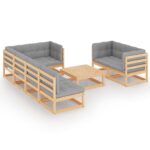 8-Piece Garden Lounge Set with Cushions Pine Wood Outdoor Patio Furniture