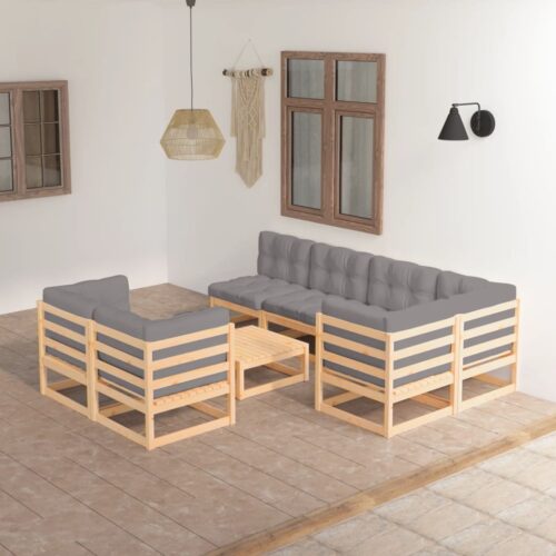 8-Piece Garden Lounge Set with Cushions Pine Wood Outdoor Patio Furniture - Image 2