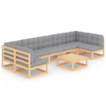 8-Piece Garden Lounge Set with Cushions Pine Wood Outdoor Patio Furniture