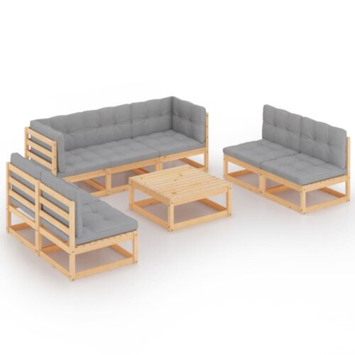 8-Piece Garden Lounge Set with Cushions Pine Wood Outdoor Patio Furniture