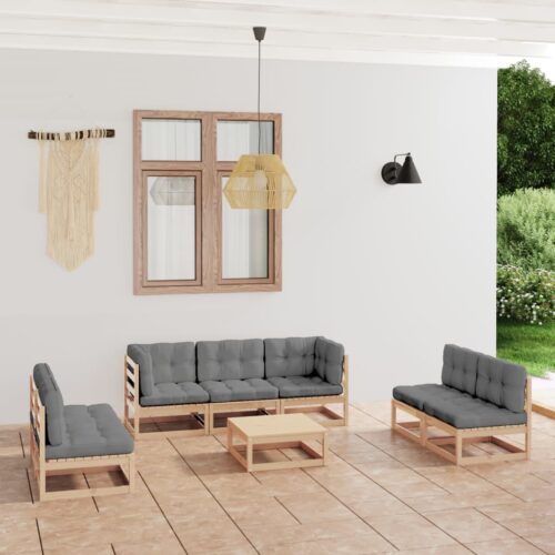 8-Piece Garden Lounge Set with Cushions Pine Wood Outdoor Patio Furniture - Image 2