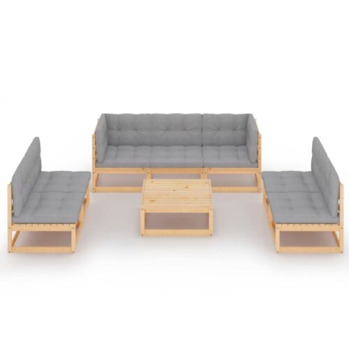 8-Piece Garden Lounge Set with Cushions Pine Wood Outdoor Patio Furniture - Image 3