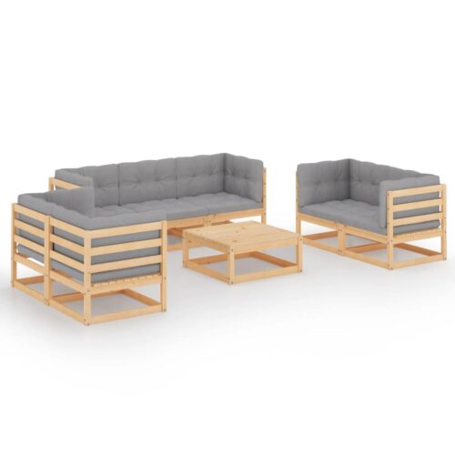 8-Piece Garden Lounge Set with Cushions Pine Wood Outdoor Patio Furniture