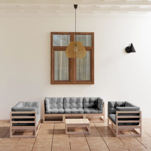 8-Piece Garden Lounge Set with Cushions Pine Wood Outdoor Patio Furniture - Image 2