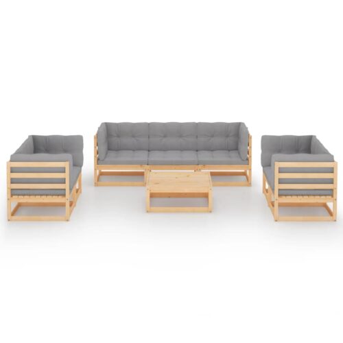 8-Piece Garden Lounge Set with Cushions Pine Wood Outdoor Patio Furniture - Image 3