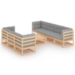 8-Piece Garden Lounge Set with Cushions Pine Wood Outdoor Patio Furniture
