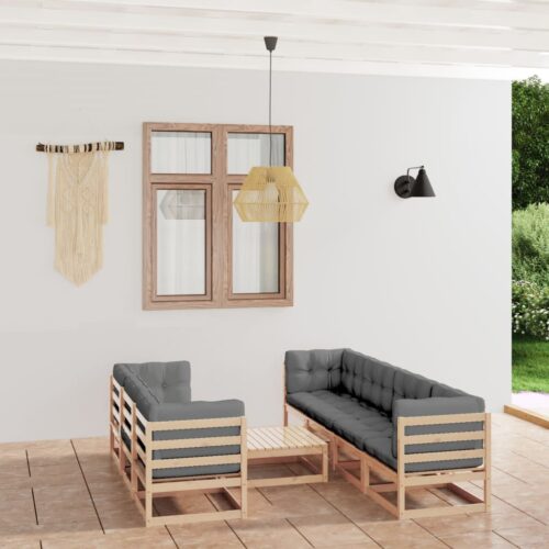 8-Piece Garden Lounge Set with Cushions Pine Wood Outdoor Patio Furniture - Image 2