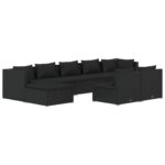 9-Piece Garden Lounge Set with Cushions Black Poly Rattan Wicker Outdoor Patio Furniture