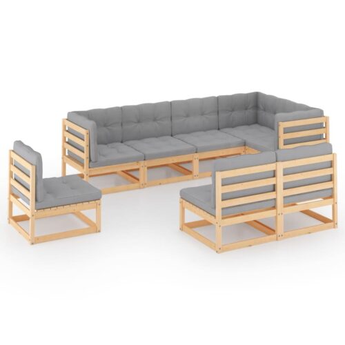 8-Piece Garden Lounge Set with Cushions Pine Wood Outdoor Patio Furniture