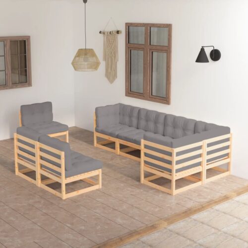 8-Piece Garden Lounge Set with Cushions Pine Wood Outdoor Patio Furniture - Image 2