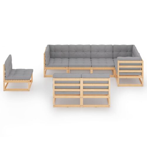 8-Piece Garden Lounge Set with Cushions Pine Wood Outdoor Patio Furniture - Image 3