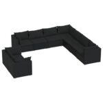 9-Piece Garden Lounge Set with Cushions Black Poly Rattan Wicker Outdoor Patio Furniture