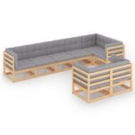 8-Piece Garden Lounge Set with Cushions Pine Wood Outdoor Patio Furniture