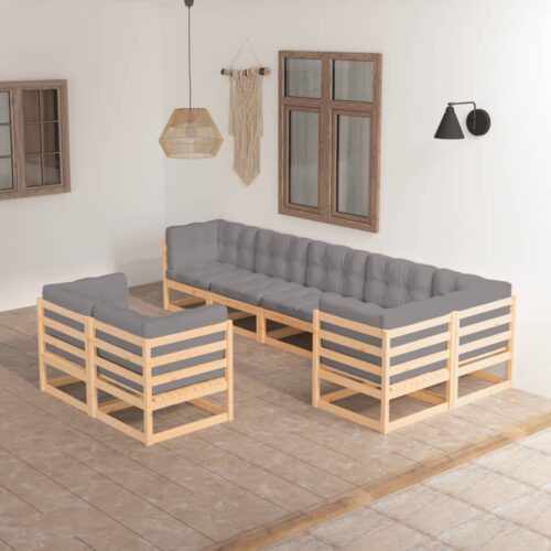 8-Piece Garden Lounge Set with Cushions Pine Wood Outdoor Patio Furniture - Image 2