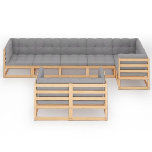 8-Piece Garden Lounge Set with Cushions Pine Wood Outdoor Patio Furniture - Image 3
