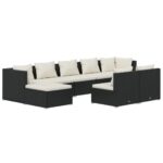 9-Piece Garden Lounge Set with Cushions Black Poly Rattan Wicker Outdoor Patio Furniture