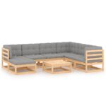 8-Piece Garden Lounge Set with Cushions Pine Wood Outdoor Patio Furniture