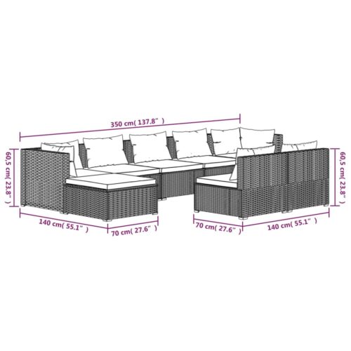 9-Piece Garden Lounge Set with Cushions Black Poly Rattan Wicker Outdoor Patio Furniture - Image 9