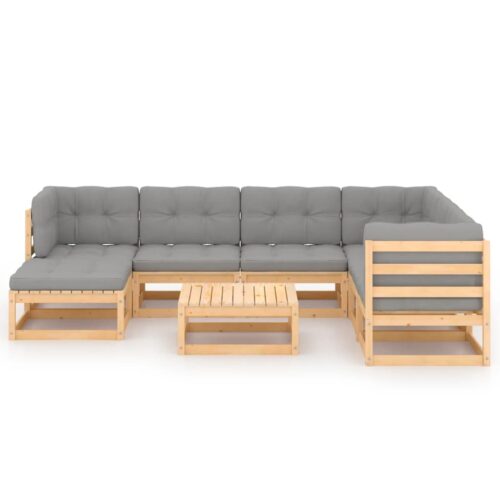8-Piece Garden Lounge Set with Cushions Pine Wood Outdoor Patio Furniture - Image 3
