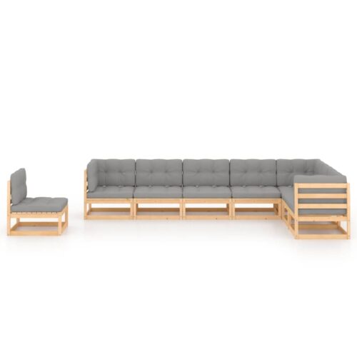 8-Piece Garden Lounge Set with Cushions Pine Wood Outdoor Patio Furniture - Image 2