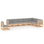 8-Piece Garden Lounge Set with Cushions Pine Wood Outdoor Patio Furniture