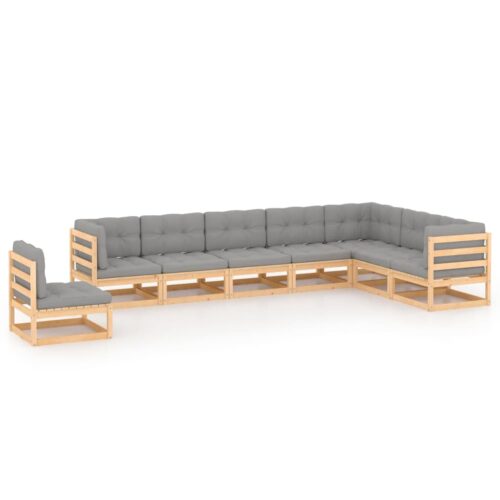 8-Piece Garden Lounge Set with Cushions Pine Wood Outdoor Patio Furniture
