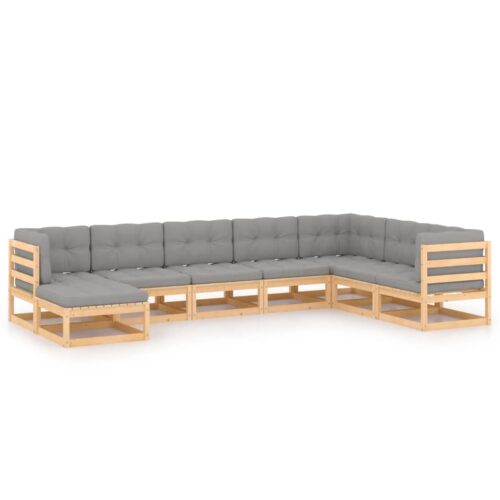 8-Piece Garden Lounge Set with Cushions Pine Wood Outdoor Patio Furniture