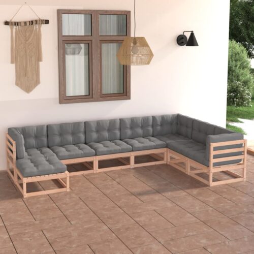 8-Piece Garden Lounge Set with Cushions Pine Wood Outdoor Patio Furniture - Image 2