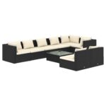 9-Piece Garden Lounge Set with Cushions Black Poly Rattan Wicker Outdoor Patio Furniture