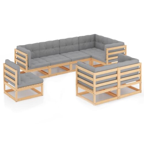 8-Piece Garden Lounge Set with Cushions Pine Wood Outdoor Patio Furniture