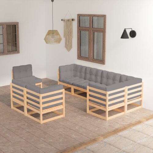 8-Piece Garden Lounge Set with Cushions Pine Wood Outdoor Patio Furniture - Image 2